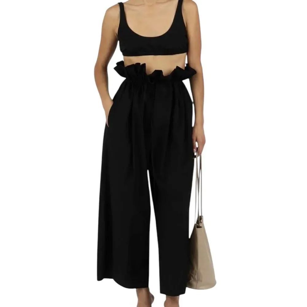 Modern Weaving Petal Drawstring Pant with Paperbag Waist Black One Size